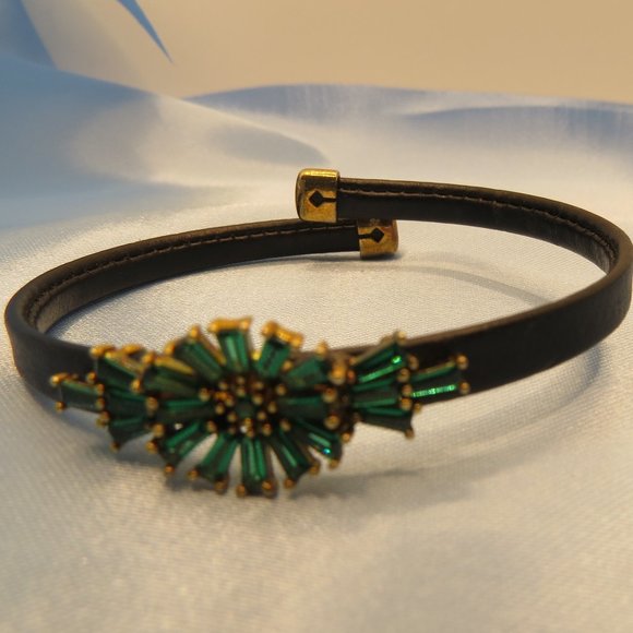 Sterling Silver 18k plated rubber bracelet Green cz - Picture 4 of 4